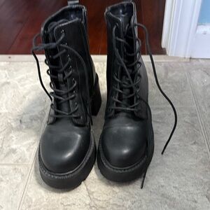 Black Lace-Up Platform Combat Boots - Women